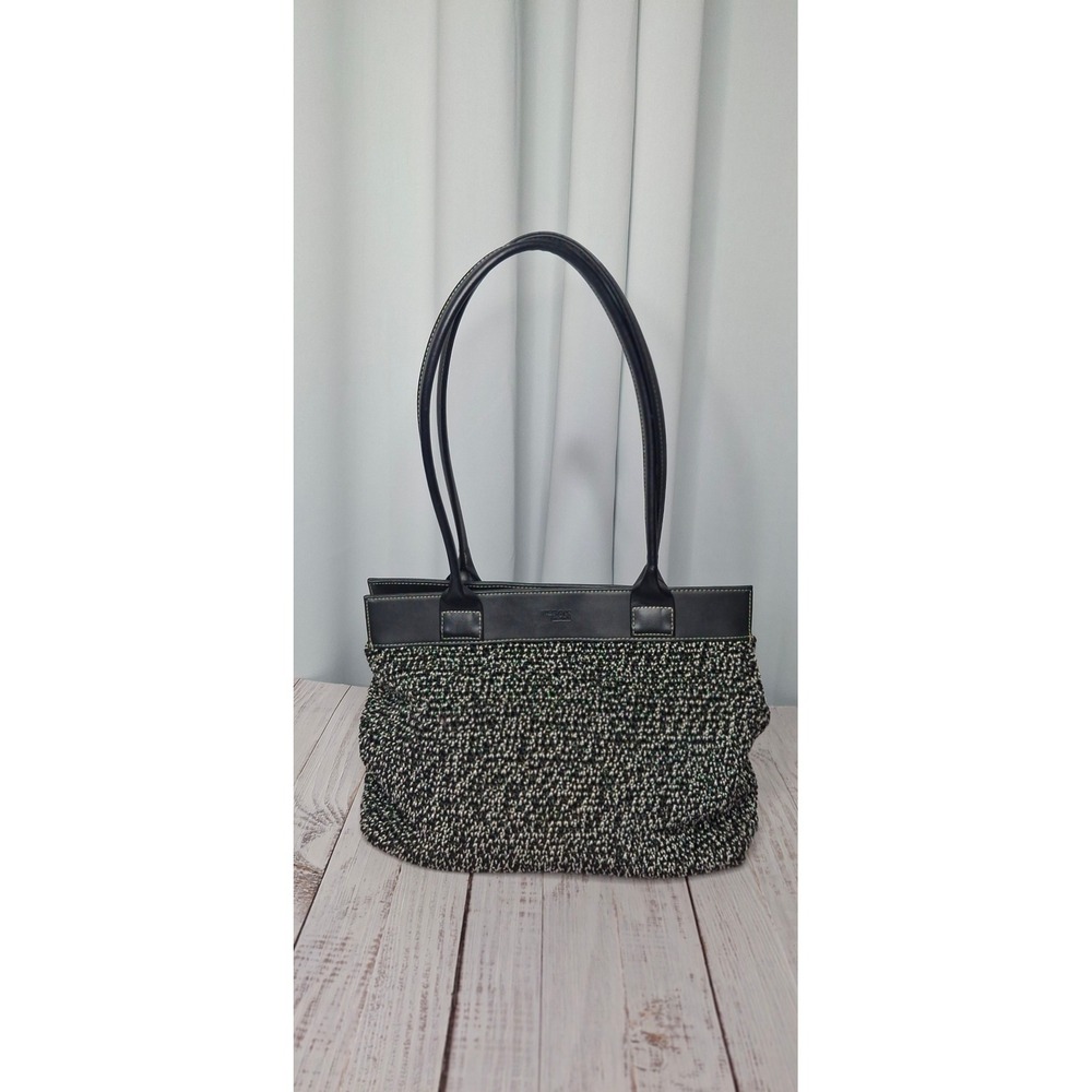 The Sak Elliott Lucca Black White Crochet Leather Trim Shoulder Bag Tote EUC - Picture 2 of 16